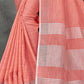 Shree Shyam Fashion Elegant Peach Woven Linen Saree with Contrast Zari Border & Tassels - Soft & Breathable Party Wear