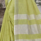 Shree Shyam Fashion Elegant Olive Green Woven Linen Saree with Contrast Zari Border & Tassels - Soft & Breathable Party Wear