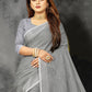 Shree Shyam Fashion Elegant Light Grey Woven Linen Saree with Contrast Zari Border & Tassels - Soft & Breathable Party Wear