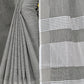 Shree Shyam Fashion Elegant Light Grey Woven Linen Saree with Contrast Zari Border & Tassels - Soft & Breathable Party Wear