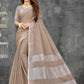 Shree Shyam Fashion Elegant Beige Woven Linen Saree with Contrast Zari Border & Tassels - Soft & Breathable Party Wear