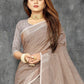 Shree Shyam Fashion Elegant Beige Woven Linen Saree with Contrast Zari Border & Tassels - Soft & Breathable Party Wear