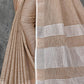 Shree Shyam Fashion Elegant Beige Woven Linen Saree with Contrast Zari Border & Tassels - Soft & Breathable Party Wear