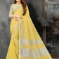 Shree Shyam Fashion Elegant Yellow Woven Linen Saree with Contrast Zari Border & Tassels - Soft & Breathable Party Wear