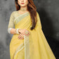 Shree Shyam Fashion Elegant Yellow Woven Linen Saree with Contrast Zari Border & Tassels - Soft & Breathable Party Wear
