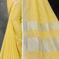Shree Shyam Fashion Elegant Yellow Woven Linen Saree with Contrast Zari Border & Tassels - Soft & Breathable Party Wear