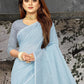 Shree Shyam Fashion Elegant Sky Blue Woven Linen Saree with Contrast Zari Border & Tassels - Soft & Breathable Party Wear