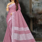 Shree Shyam Fashion Elegant Mauve Woven Linen Saree with Contrast Zari Border & Tassels - Soft & Breathable Party Wear