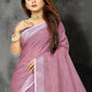 Shree Shyam Fashion Elegant Mauve Woven Linen Saree with Contrast Zari Border & Tassels - Soft & Breathable Party Wear