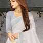 Shree Shyam Fashion Elegant White Woven Linen Saree with Contrast Zari Border & Tassels - Soft & Breathable Party Wear
