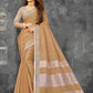 Shree Shyam Fashion Elegant Tan Woven Linen Saree with Contrast Zari Border & Tassels - Soft & Breathable Party Wear