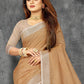 Shree Shyam Fashion Elegant Tan Woven Linen Saree with Contrast Zari Border & Tassels - Soft & Breathable Party Wear