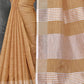 Shree Shyam Fashion Elegant Tan Woven Linen Saree with Contrast Zari Border & Tassels - Soft & Breathable Party Wear