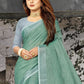 Shree Shyam Fashion Elegant Sea Green Woven Linen Saree with Contrast Zari Border & Tassels - Soft & Breathable Party Wear