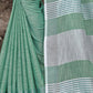 Shree Shyam Fashion Elegant Sea Green Woven Linen Saree with Contrast Zari Border & Tassels - Soft & Breathable Party Wear