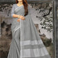 Shree Shyam Fashion Elegant Dark Grey Woven Linen Saree with Contrast Zari Border & Tassels - Soft & Breathable Party Wear