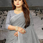 Shree Shyam Fashion Elegant Dark Grey Woven Linen Saree with Contrast Zari Border & Tassels - Soft & Breathable Party Wear