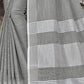 Shree Shyam Fashion Elegant Dark Grey Woven Linen Saree with Contrast Zari Border & Tassels - Soft & Breathable Party Wear