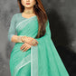 Shree Shyam Fashion Elegant Turquoise Woven Linen Saree with Contrast Zari Border & Tassels - Soft & Breathable Party Wear