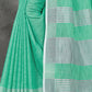 Shree Shyam Fashion Elegant Turquoise Woven Linen Saree with Contrast Zari Border & Tassels - Soft & Breathable Party Wear