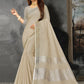 Shree Shyam Fashion Elegant Cream Woven Linen Saree with Contrast Zari Border & Tassels - Soft & Breathable Party Wear
