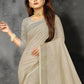 Shree Shyam Fashion Elegant Cream Woven Linen Saree with Contrast Zari Border & Tassels - Soft & Breathable Party Wear