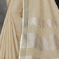 Shree Shyam Fashion Elegant Cream Woven Linen Saree with Contrast Zari Border & Tassels - Soft & Breathable Party Wear