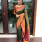 Vamika Weaving Banarasi Jacquard Green Kanjivaram Saree | Swadesiicart