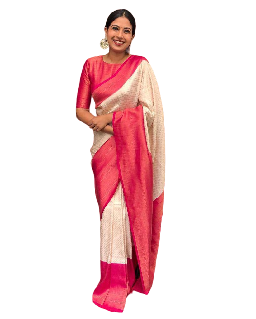 Vamika Weaving Banarasi Jacquard white Kanjivaram Saree | Swadesiicart
