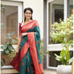 Vamika Weaving Banarasi Jacquard Green Kanjivaram Saree | Swadesiicart