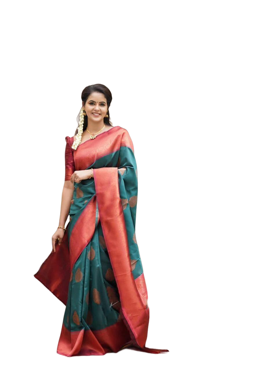Vamika Weaving Banarasi Jacquard Green Kanjivaram Saree | Swadesiicart