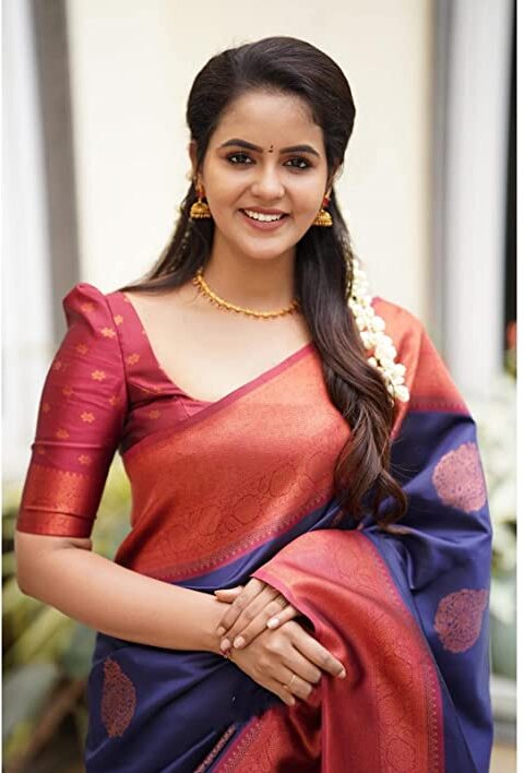 Vamika Weaving Banarasi Jacquard navy Kanjivaram Saree | Swadesiicart