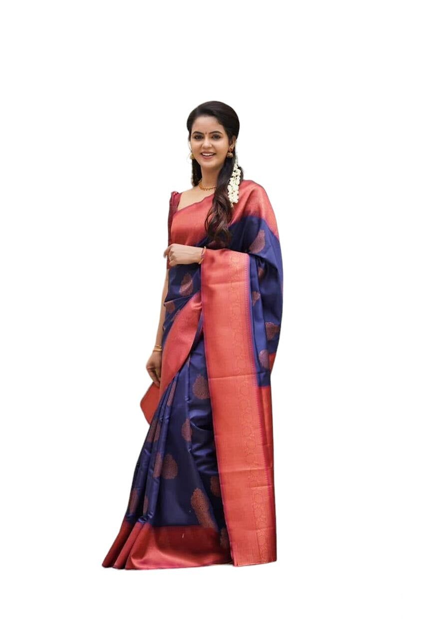 Vamika Weaving Banarasi Jacquard navy Kanjivaram Saree | Swadesiicart