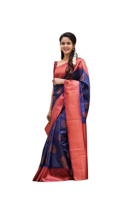 Vamika Weaving Banarasi Jacquard navy Kanjivaram Saree | Swadesiicart