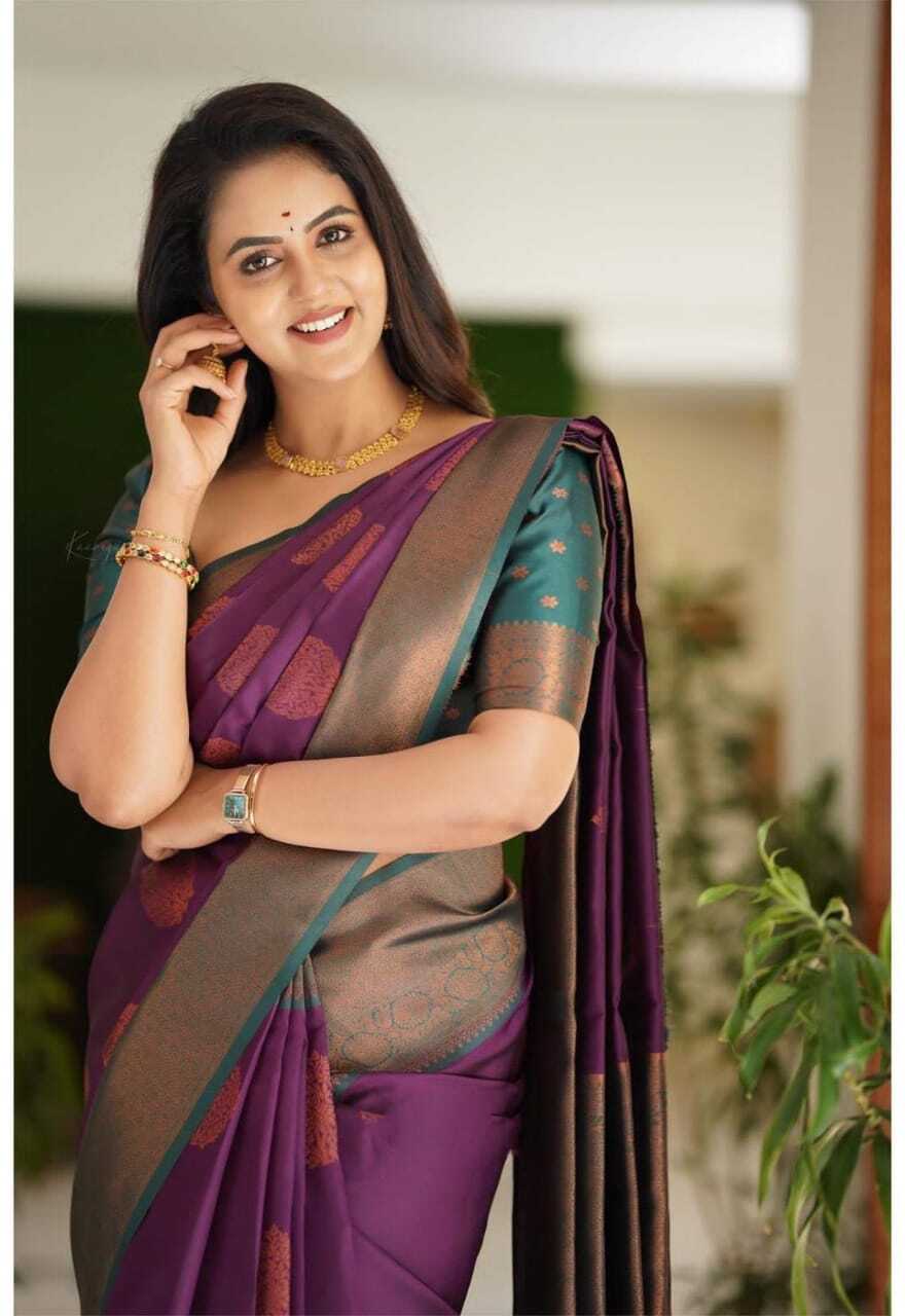 Vamika Weaving Banarasi Jacquard Purple Kanjivaram Saree | Swadesiicart