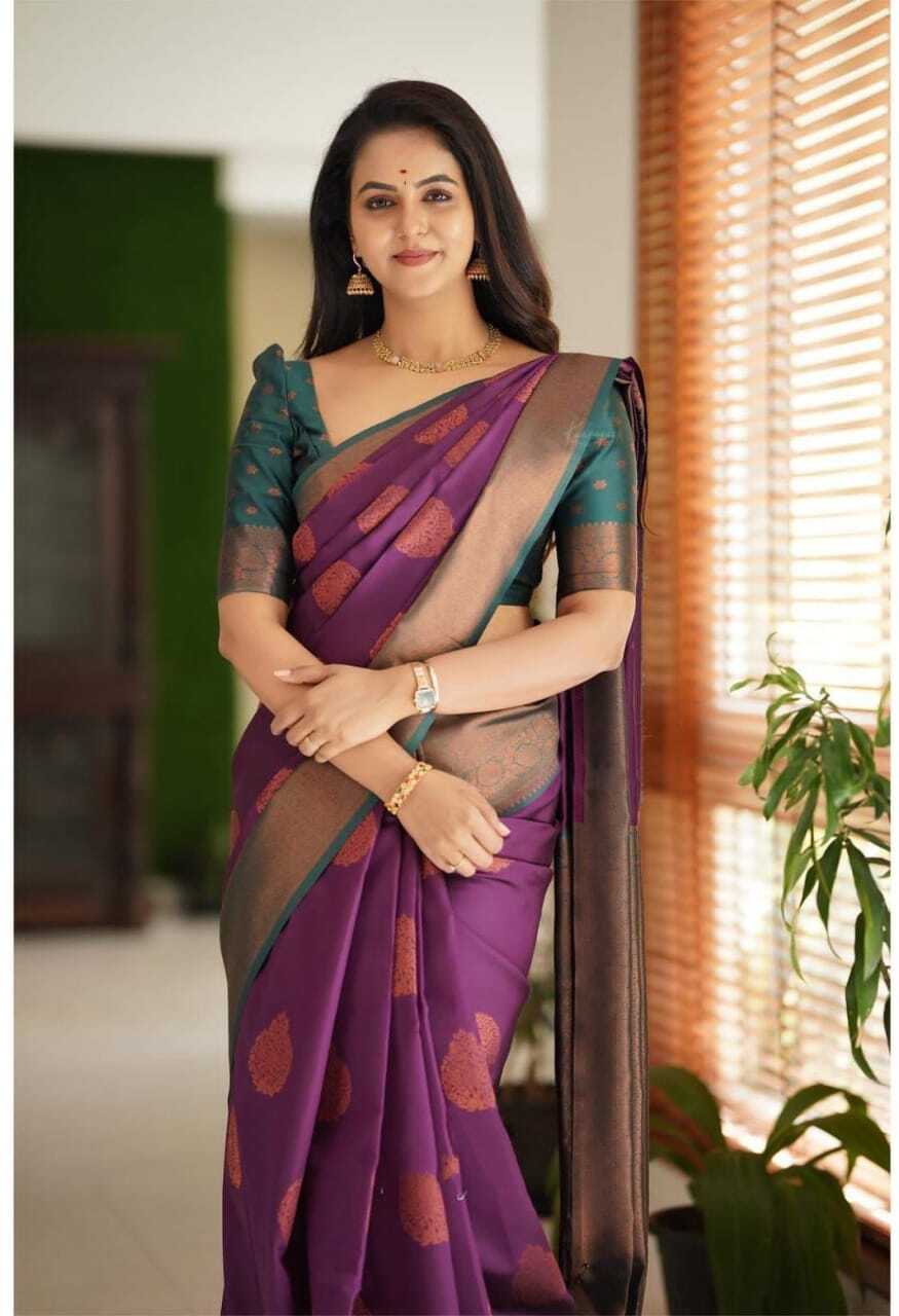 Vamika Weaving Banarasi Jacquard Purple Kanjivaram Saree | Swadesiicart