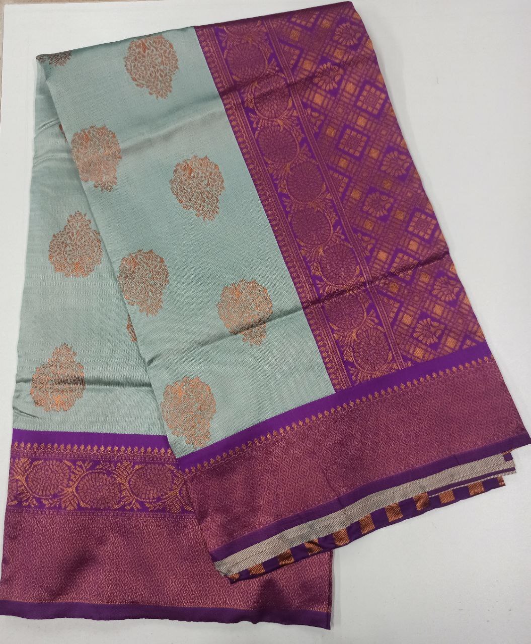 Vamika Weaving Banarasi Jacquard sky blue Kanjivaram Saree | Swadesiicart