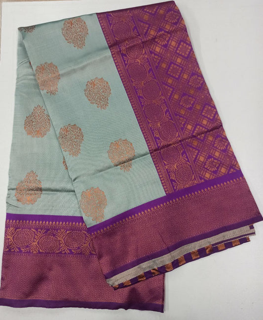 Vamika Weaving Banarasi Jacquard sky blue Kanjivaram Saree | Swadesiicart