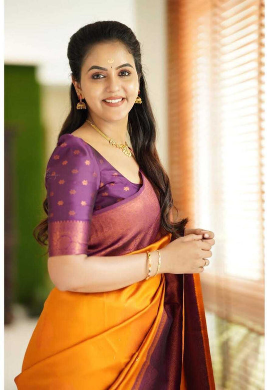 Vamika Weaving Banarasi Jacquard yellow Kanjivaram Saree | Swadesiicart
