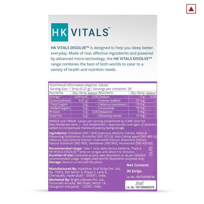 HK Vitals Disolve Melatonin Strips - Mint Lemon Flavour | Swadesiicart