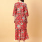 Joban Fashion Red Cotton Printed & Hand Work Co-ord Set - Swadesiicart