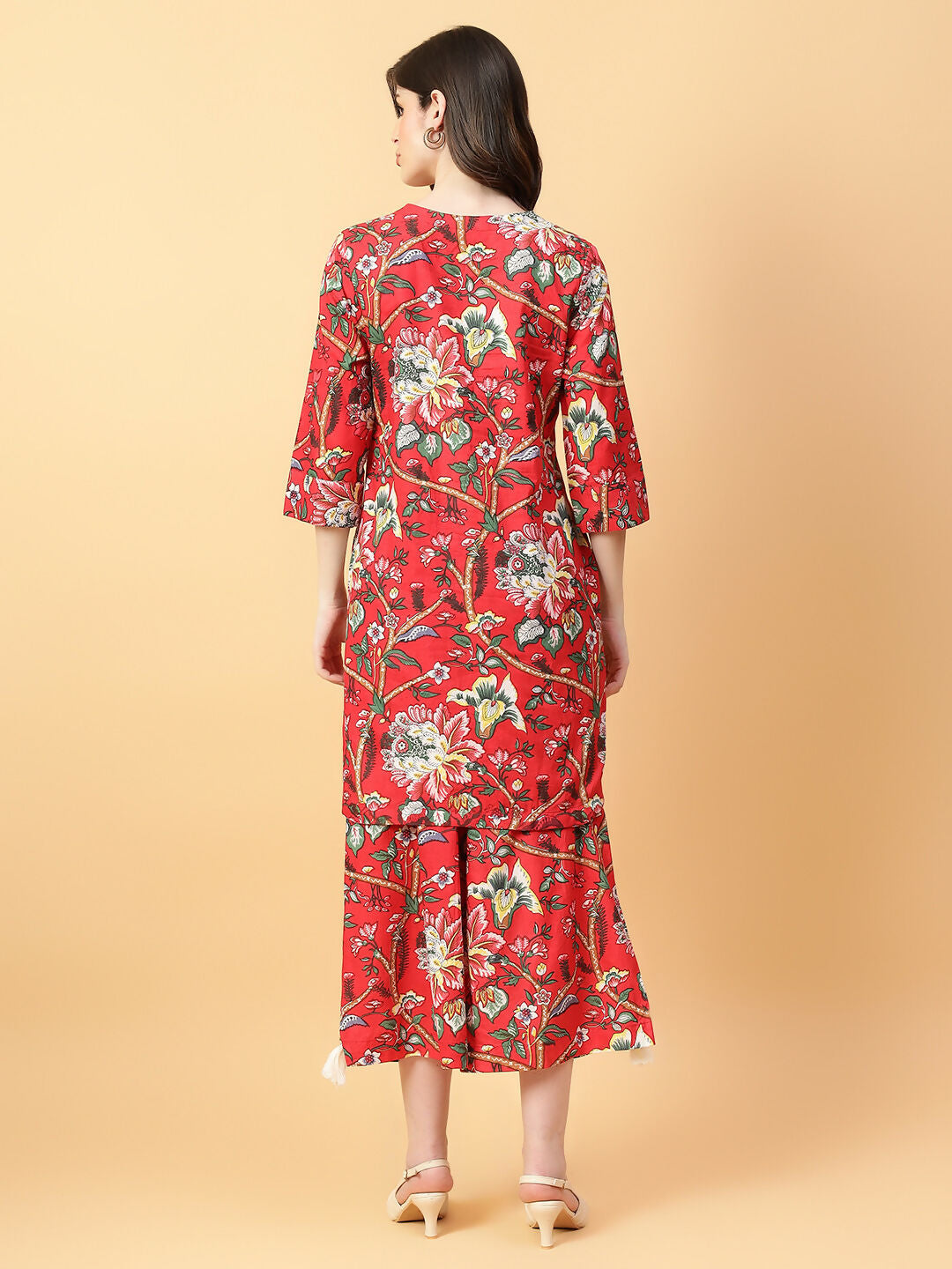 Joban Fashion Red Cotton Printed & Hand Work Co-ord Set - Swadesiicart