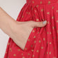 Ahalyaa Women's Red Cotton Gold Print Kurta Sharara Set | Swadesiicart