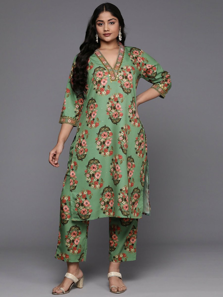 Ahalyaa Women's Traditional wear Kurta Set - Green | Swadesiicart