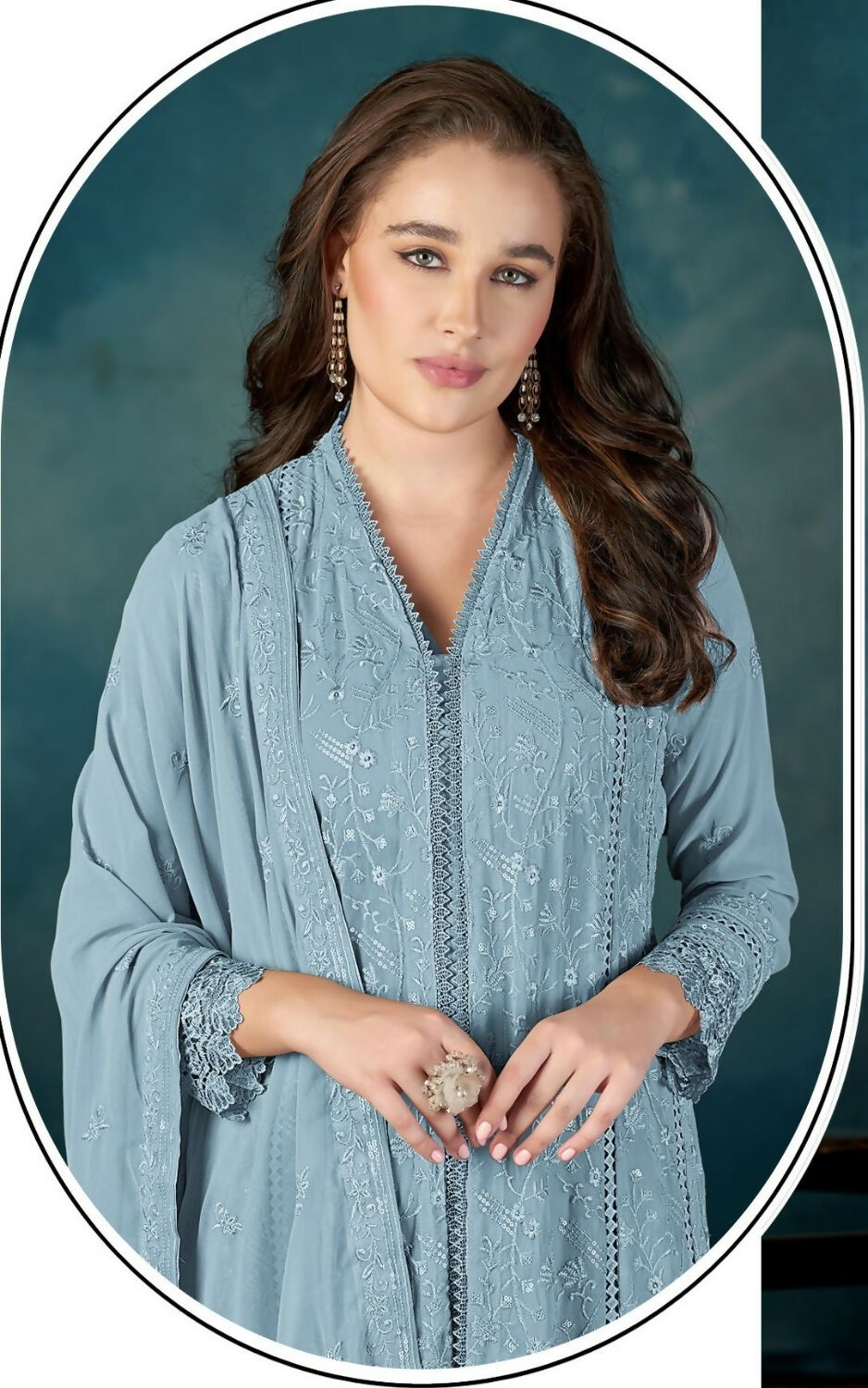 Anaita Sky Blue Heavy Faux Georgette Stitched Suit with Embroidered Sequence Work