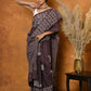 Very Much Indian Handblock Printed Cotton Saree With Natural Dyes - Brown | Swadesiicart