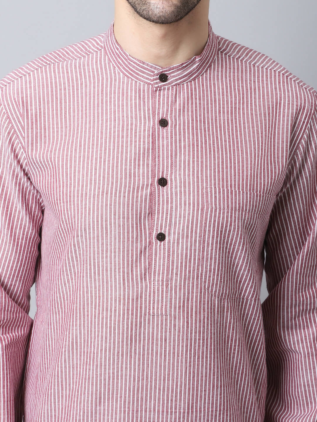 Even Apparels Red Pure Cotton Men's Kurta With Band Collar | Swadesiicart