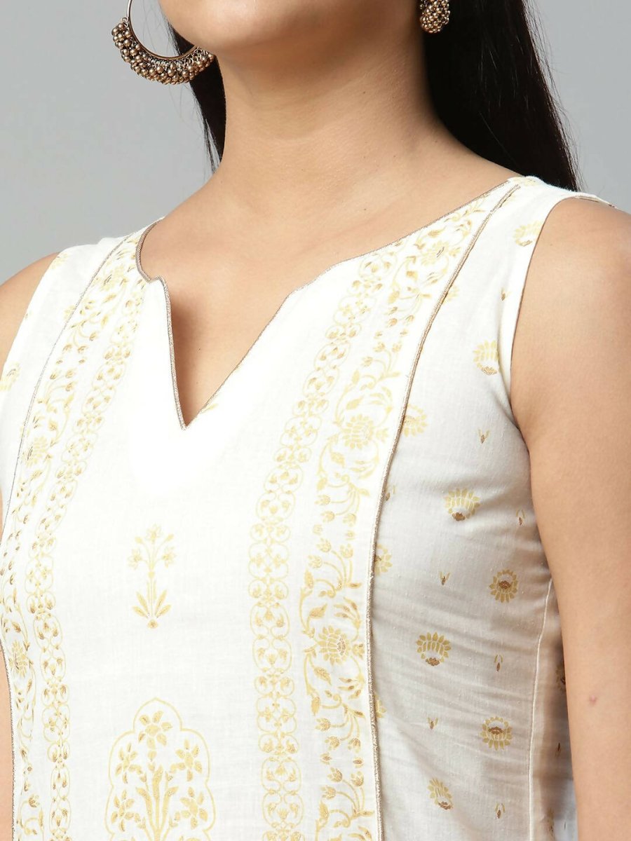 Ahalyaa Womens Off White Pure Cotton Printed Kurta Pant Set | Swadesiicart