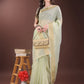 Shree Shyam Fashion Elegant Light Green Organza Saree with Zari Border | Lightweight Transparent Saree with Blouse Piece for Festive & Daily Wear