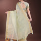 Shree Shyam Fashion Elegant Light Green Organza Saree with Zari Border | Lightweight Transparent Saree with Blouse Piece for Festive & Daily Wear